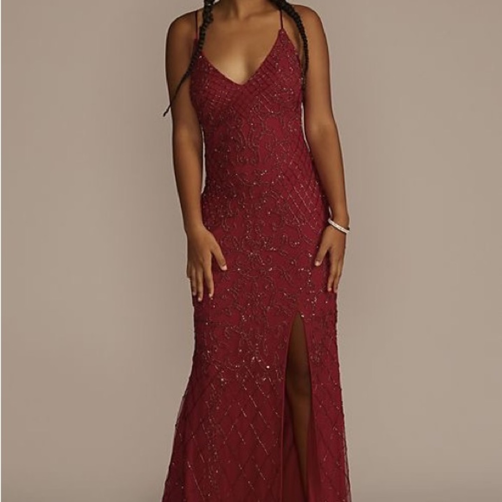 Red Sequin Embellished Halter Formal or Prom Gown NWT Size 12